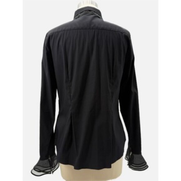Chic Black Ruffled Women's Button Down Shirt - Picture 5 of 12